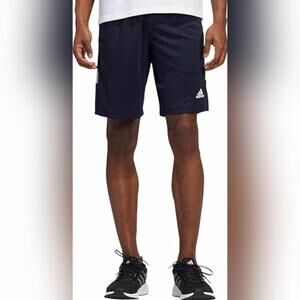 NWT adidas Men's 3 Stripes Short with Side Zipper Pockets, Navy Blue, Medium